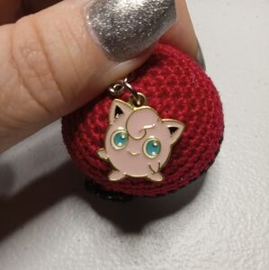 Handmade Pokeball Keychain with Jigglypuff charm